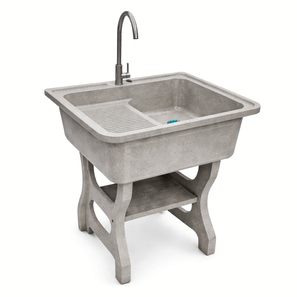 อ่างล้างจานขาตั้ง หินควอตซ์ 1 หลุม 1 ที่พัก DINOSAUR WASHTUB ขนาด 80X60X23ซม. สีออฟไวท์_0